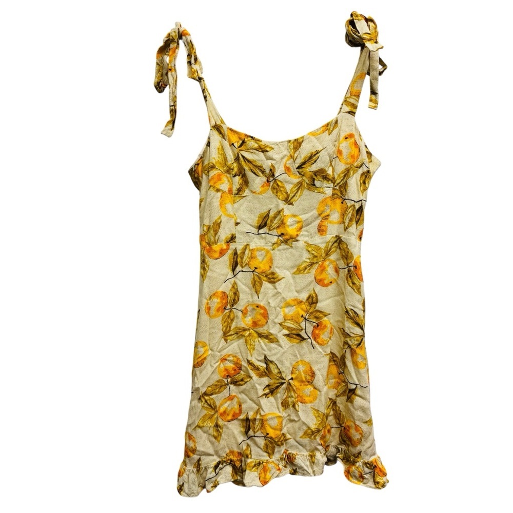 Urban Outfitters Jolene Linen Tie Shoulder Lemon Print Dress - Picture 3 of 15